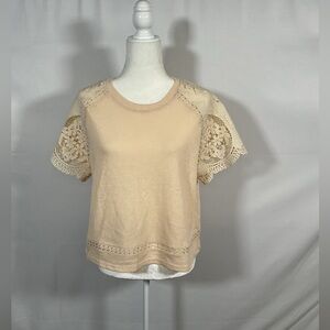 NWT Blue Tassel Crochet-Sleeve Top